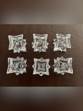 Set of 6 VINTAGE Crystal Clear Glass Star Candle Holders